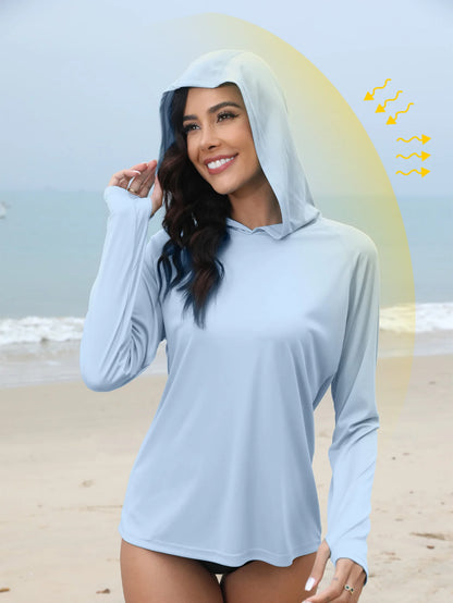 Women’s Sunscreen Hoodie T-Shirt Thumb Hole Hidden Ponytail Hole Outdoor Running Fitness Sport Top
