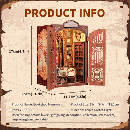 CUTEBEE Kit DIY de Rincón de Libro con Luces LED – Modelo de Estantería en Miniatura de Madera de Búho y Decoración