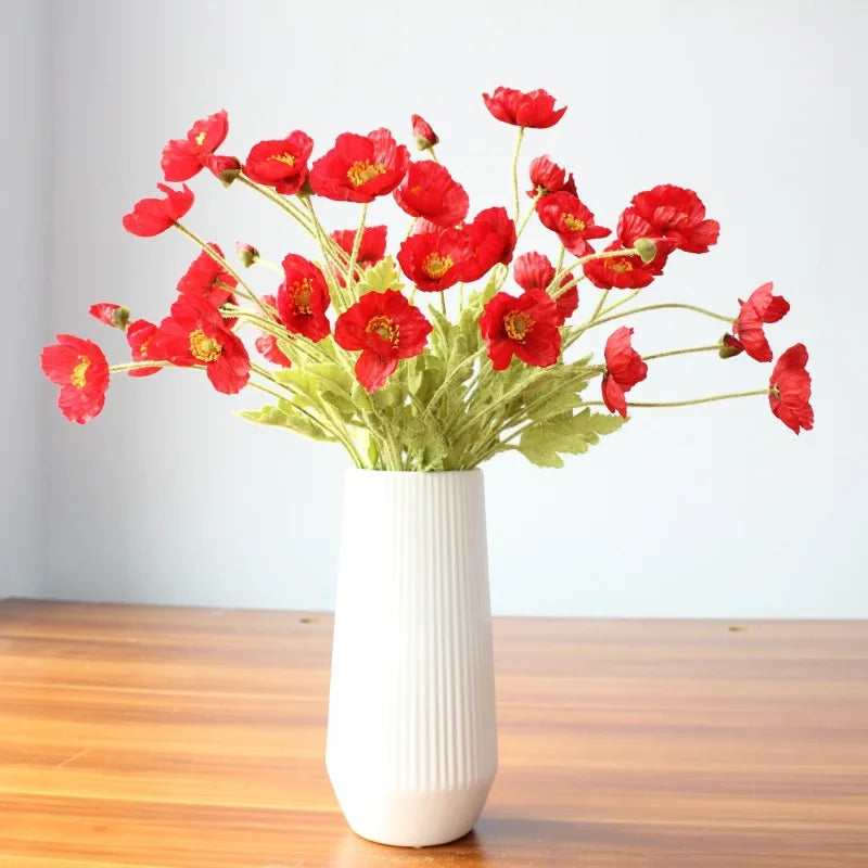 Artificial Poppy Flowers – Realistic Silk Faux Long Stem Flowers for Home Décor, Garden, Wedding Bridal Bouquets, Party Decoration & DIY Floral Arrangements
