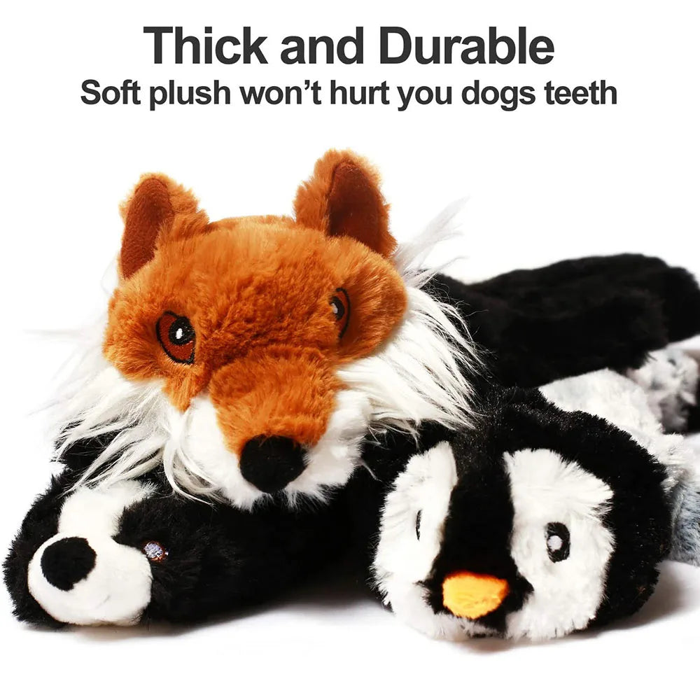 Funny Stuffingless Dog Toy – Durable Plush Squeaky Chew Toy with Crinkle Sound for Interactive Play & Boredom Relief