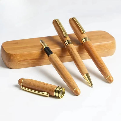 Custom Logo Bamboo Wooden Ballpoint Pen – Laser Engraved Personalized Signature Pen with Company Name, Business & Graduation Gift Box