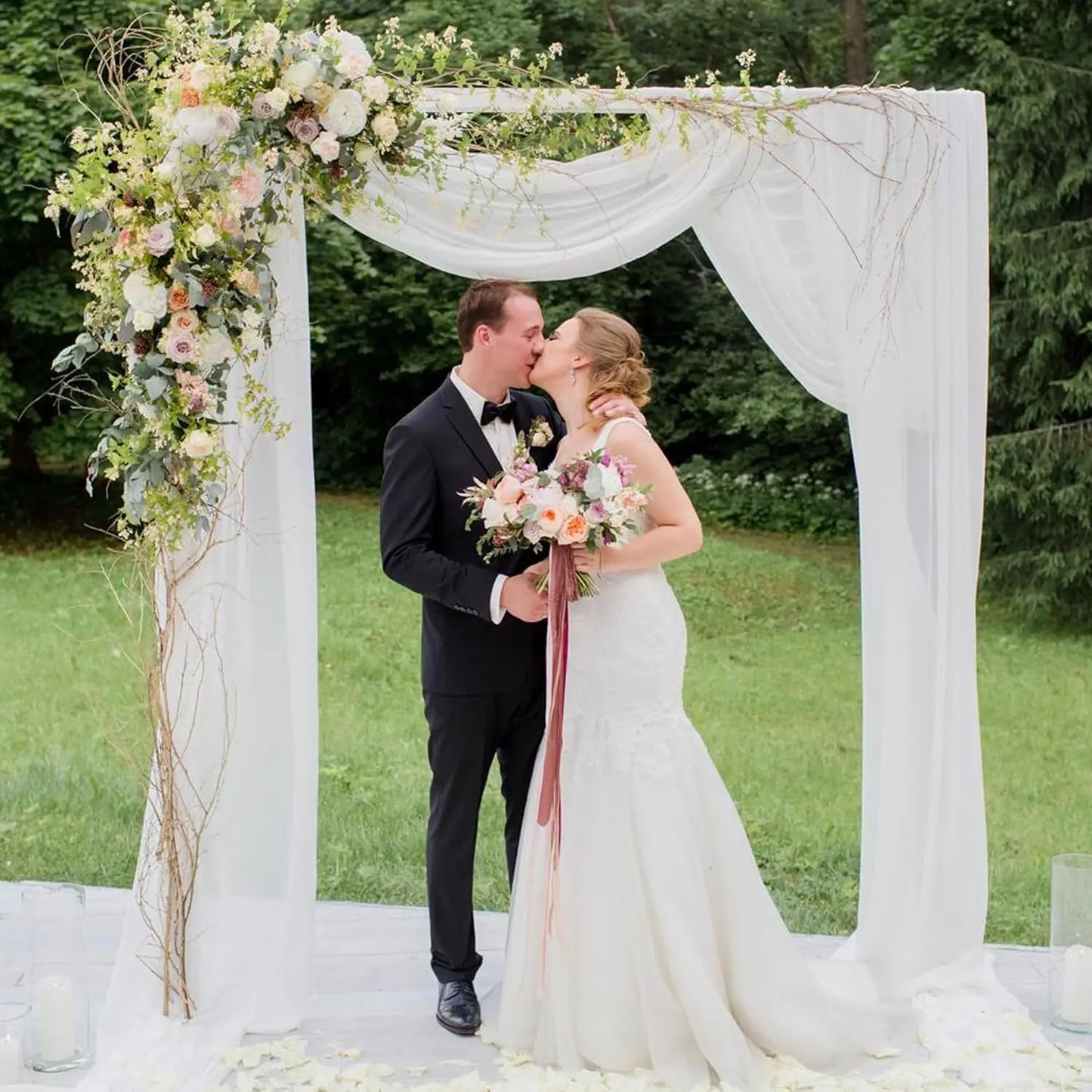 White Sheer Wedding Arch Drapes – 75cm x 6M Tulle Backdrop Fabric for Ceremonies & Parties