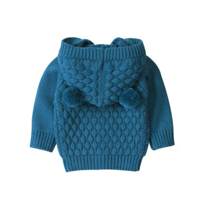 Baby Knitted Hooded Sweater Coat 0-24 Months, Unisex Infant Thermal Long Sleeve Solid Color Sweater for Boys and Girls