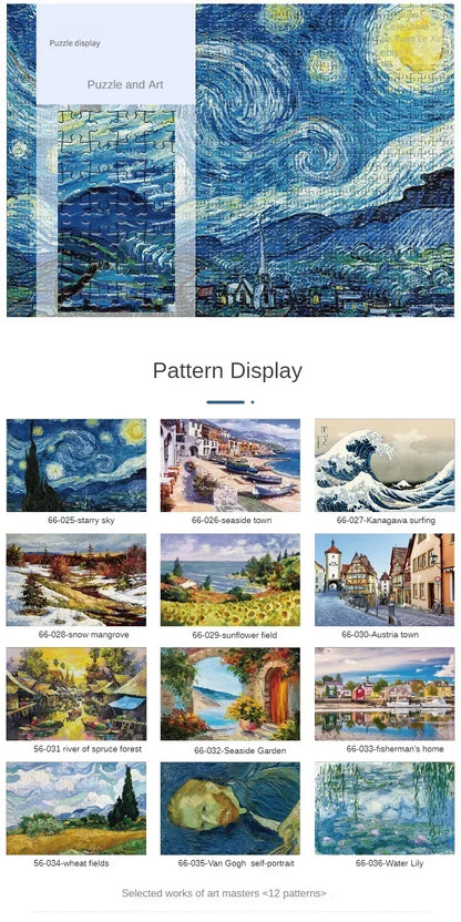 Mini puzzle de 1000 pièces – Puzzle de peinture à l'huile célèbre de Van Gogh pour adultes, jeu de puzzle d'art 38 × 26 cm, jouet éducatif casse-tête et cadeau de Noël