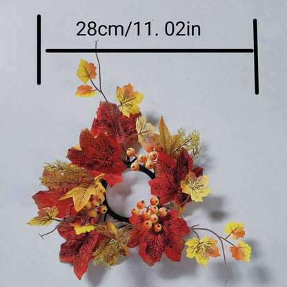 1PC Autumn Harvest Christmas Candle Holder – Faux Maple Leaf Wreath Centerpiece for Holiday Tables, Festive Parties & Home Decor