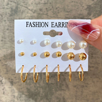 Boucles d'oreilles créoles dorées grand cercle pour femmes, ensemble bohème vintage, perle, cœur, zircon, clous, bijoux cadeau