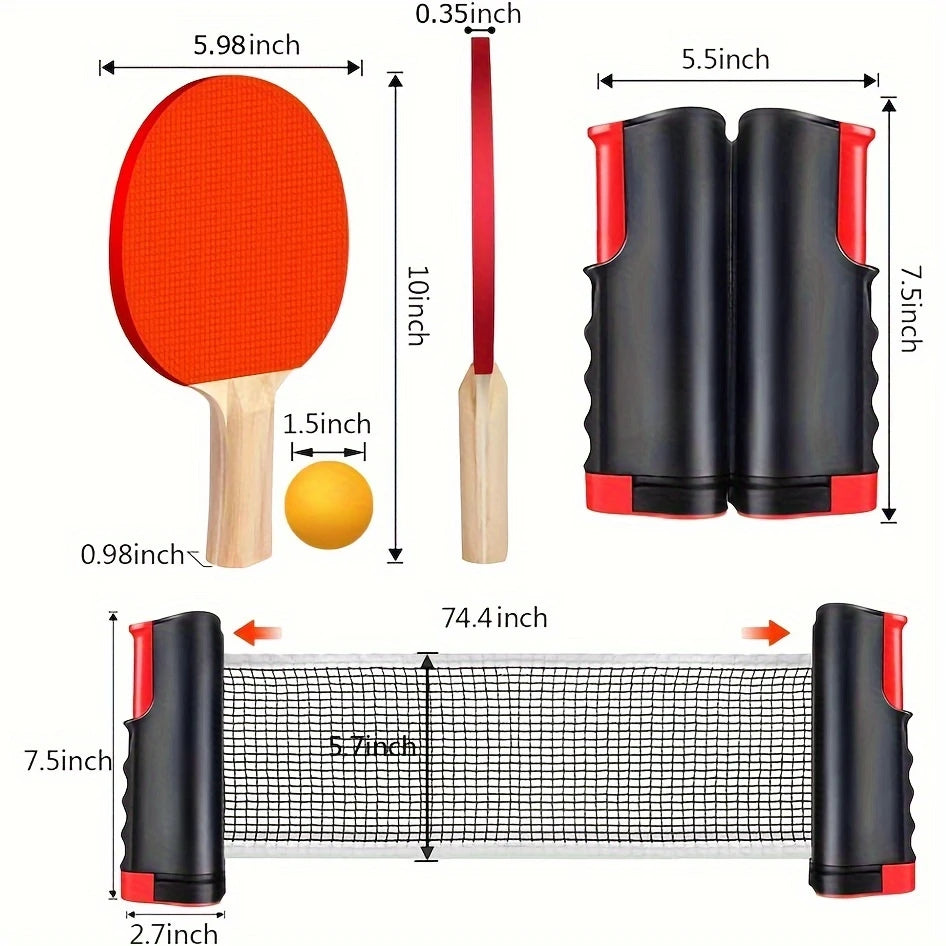 Portable Table Tennis Set – Ping Pong Paddle Set with Retractable Net, Carry Bag & 40+ Balls for Indoor/Outdoor Games Gift