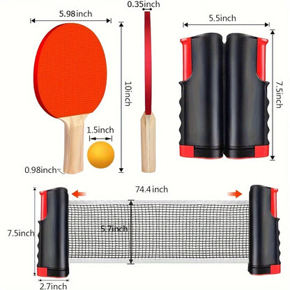 Portable Table Tennis Set – Ping Pong Paddle Set with Retractable Net, Carry Bag & 40+ Balls for Indoor/Outdoor Games Gift