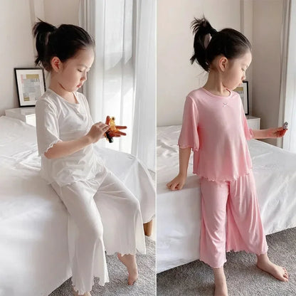 Girls Summer Pajama Set – Short Sleeve Kids Homewear Outfit | Soft Casual Two Piece Clothes Set for Children