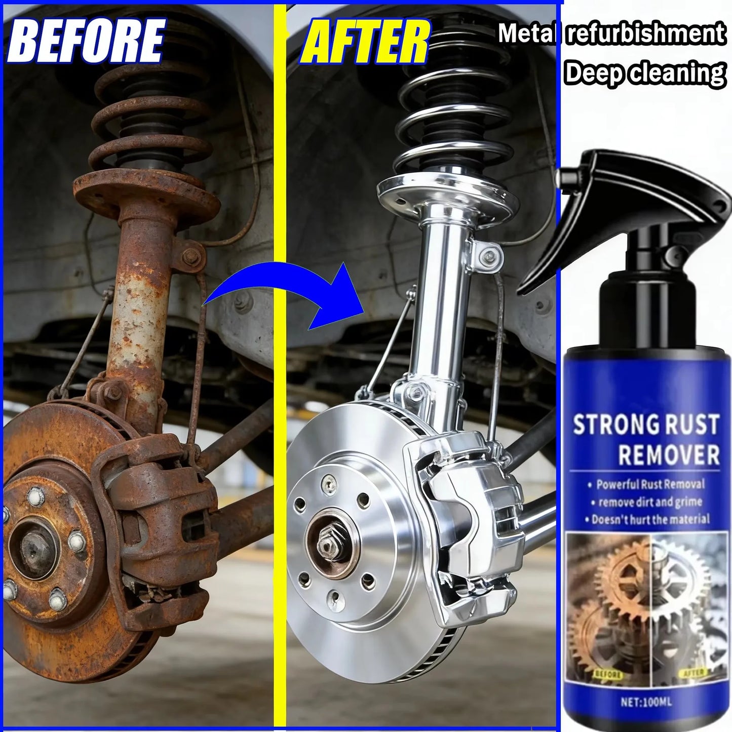 Automotive Rust Remover Spray – Fast-Acting Metal & Iron Rust Cleaner for Car Parts, Exhaust Pipes, Tools & Stain Removal