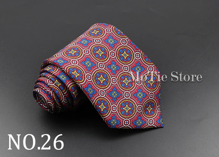 Men's 7.5cm Soft Silk Necktie – Floral & Dot Pattern Tie for Weddings, Business, Parties & Formal Wear