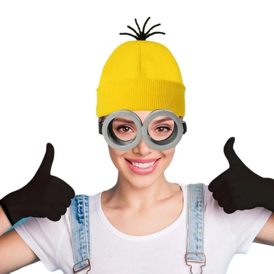 Set de Disfraces de Cosplay de Dibujos Animados – Gorro Amarillo, Guantes Elásticos y Gafas Steampunk (Traje de Halloween para Adultos y Niños)