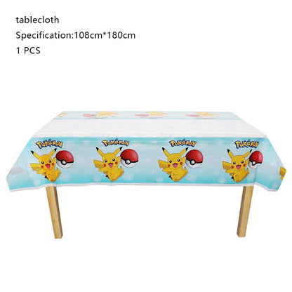 Pokémon Birthday Party Decorations – Lightning Pikachu Balloon Set with Disposable Tableware, Banner, Backdrop & Plates for Kids Events