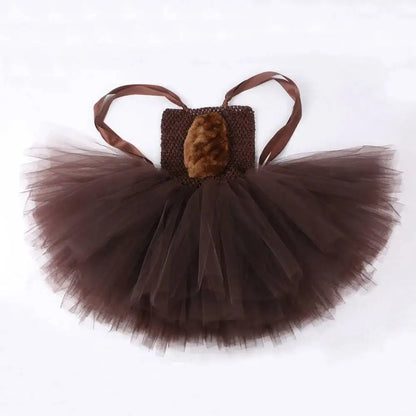 Baby Girls' Brown Bear Tutu Dress with Ears, Bow and Tail, Cute Animal Costume for Halloween, Christmas, Birthday Parties and Everyday Dress-Up Outfit for Kids