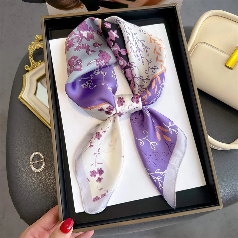 70x70CM Foulard en soie imprimé pour femme – Châle Pashmina carré tendance, tour de cou de luxe, bandeau et bandana décoratif