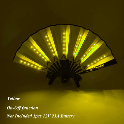 Ventilador de Mano Plegable con Luz LED – Ventilador Luminoso de 10 Pulgadas para Raves, Discotecas, Festivales y Fiestas
