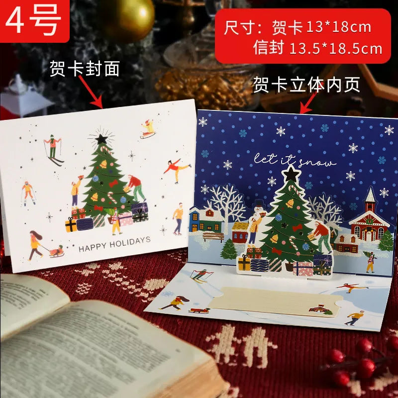 3D Santa Christmas Greeting Card – Folding Merry Christmas Best Wishes Card, Xmas Gift, New Year Blessing & Thank You Postcard