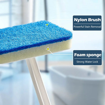 Brosse de nettoyage éponge de salle de bain – Outil de récurage multifonctionnel à long manche, brosse éponge amovible pour le nettoyage en profondeur des sols, baignoires, carrelages en céramique et surfaces domestiques
