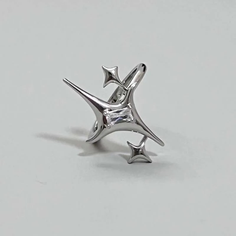 Anillo Ajustable Vintage Cruz y Estrella Irregular – Anillo Abierto Gótico Punk Plateado para Pareja, Hombre y Mujer | Joyería de Regalo Y2K E-Girl