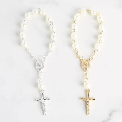 Mini Chapelet Cadeaux de Baptême – Bracelet Chapelet Perles Croix Catholique, Cadeaux Souvenirs Communion & Baptême, Faveurs Religieuses pour Célébrations de Baptême (10-100pcs)