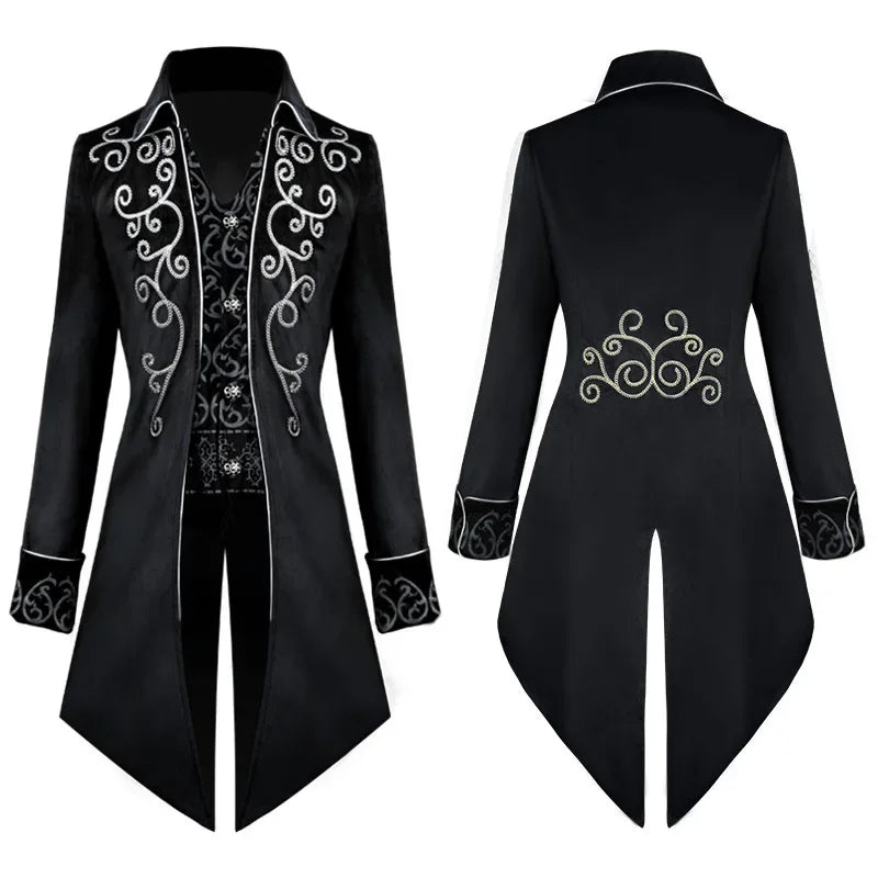 Men’s Steampunk Medieval Frock Coat – Renaissance Vintage Gothic Tailcoat Jacket, Victorian Court Coat for Cosplay & Costume Parties