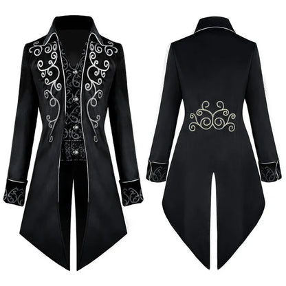 Men’s Steampunk Medieval Frock Coat – Renaissance Vintage Gothic Tailcoat Jacket, Victorian Court Coat for Cosplay & Costume Parties