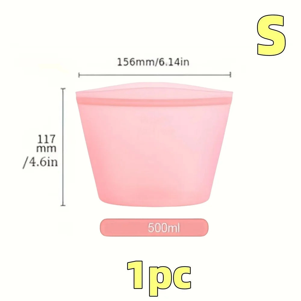 1/3PCS Reusable Silicone Food Storage Bags – Leakproof Ziplock Containers for Fridge & Freezer, Fresh-Keeping Kitchen Organizer Bags