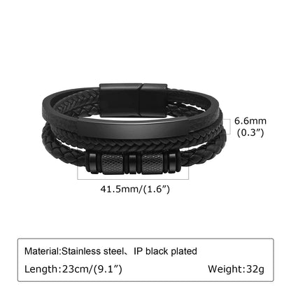 Vnox Personalized Braided Leather Bracelet for Men – Custom Name Engraved Triple Woven PU Leather Wristband | Handmade Gift Jewelry