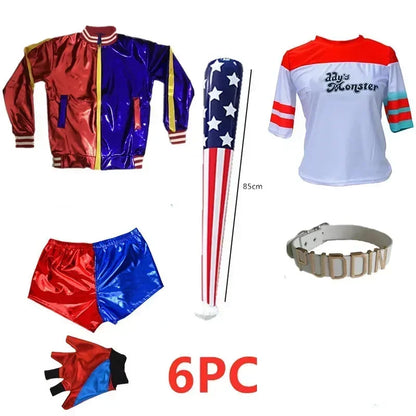 Girls Clown Cosplay Costume Set – Harley-Inspired 6-Piece Halloween Outfit