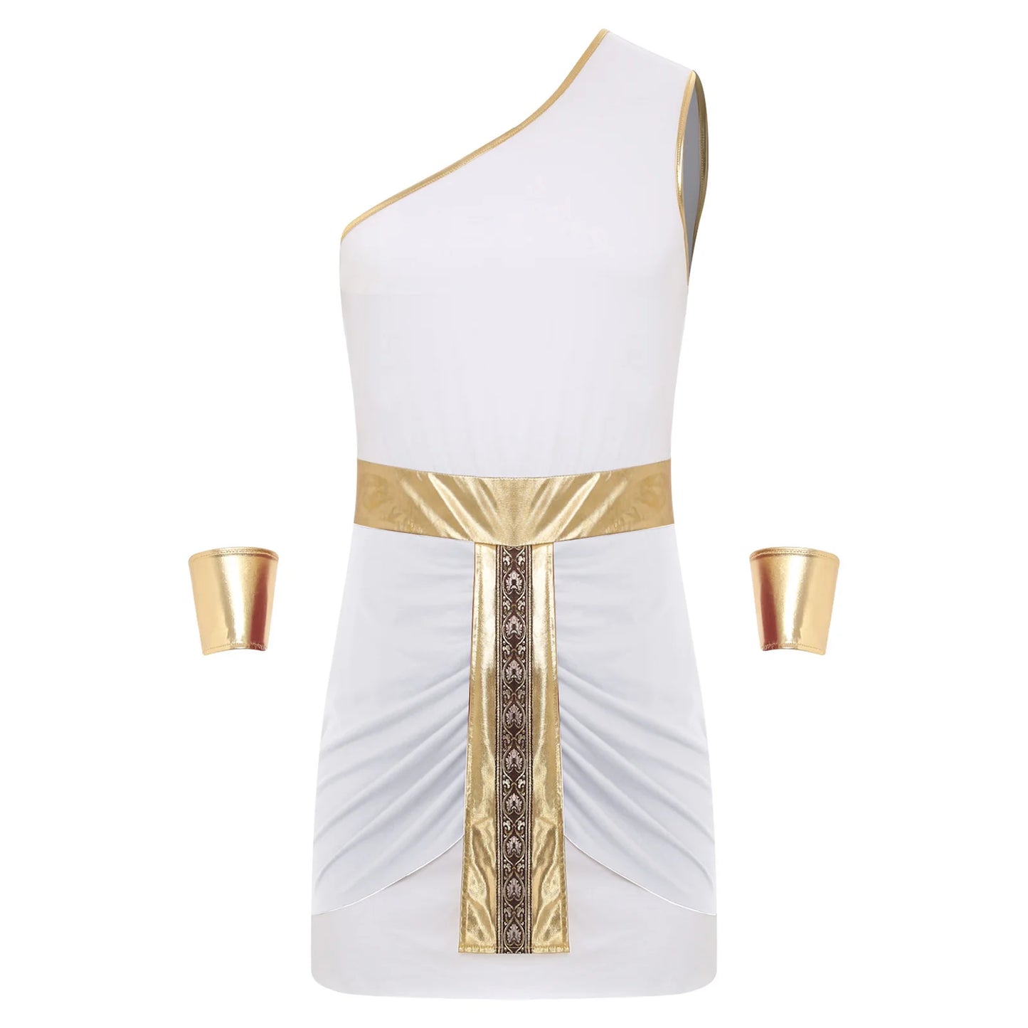 Men’s Ancient Greek & Egyptian Pharaoh Cosplay Costume – Metallic Shiny Toga Robe with Sleeves for Halloween & Roleplay