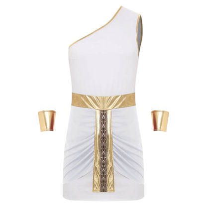 Men’s Ancient Greek & Egyptian Pharaoh Cosplay Costume – Metallic Shiny Toga Robe with Sleeves for Halloween & Roleplay