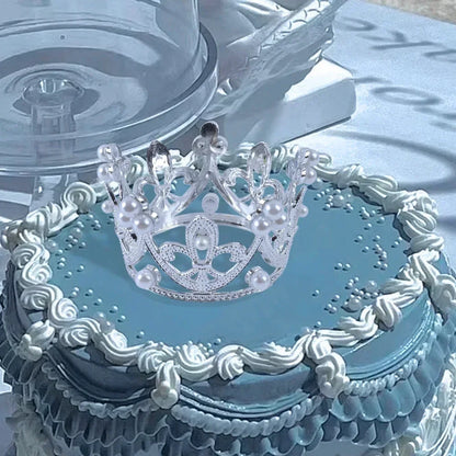 Mini Couronne de Gâteau – Décoration de Tiara de Perles Dorées et Argentées pour Mariages, Anniversaires et Fêtes Prénatales