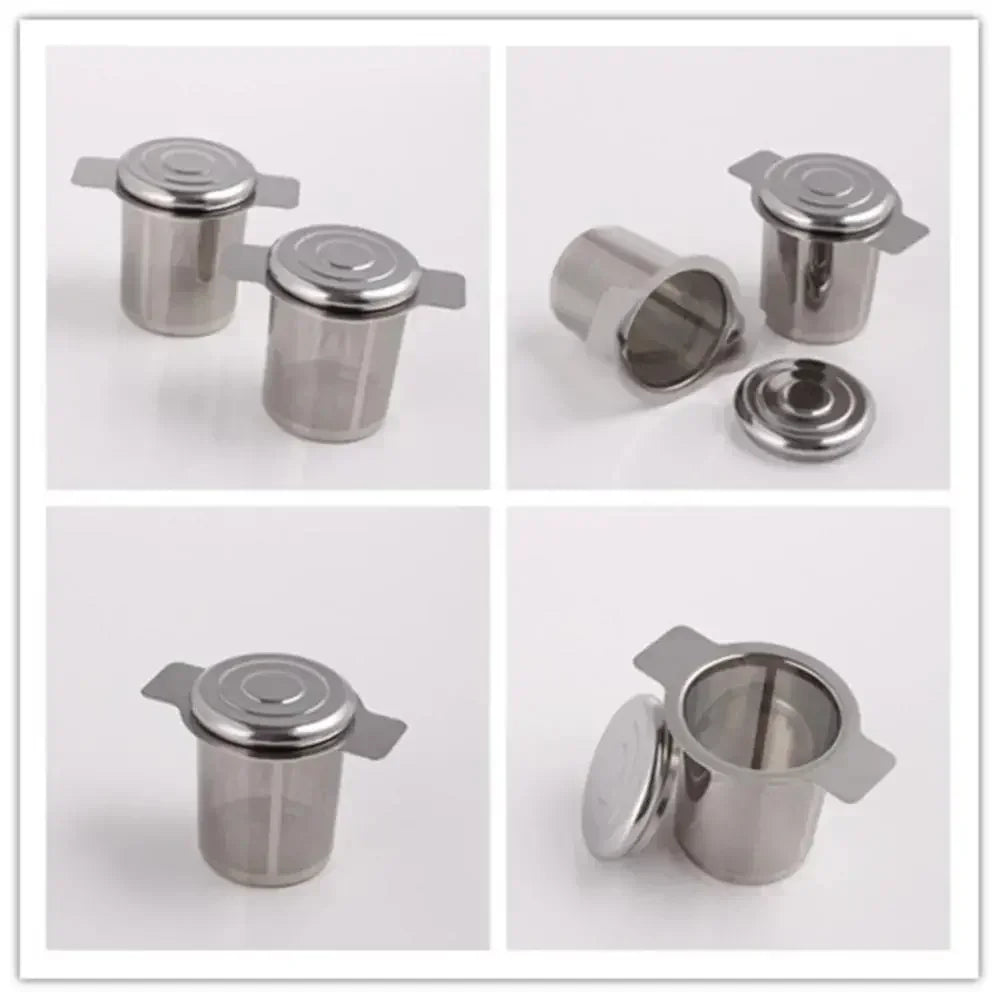 Colador de té de acero inoxidable – Filtro de té de hoja suelta de malla fina con tapa para tazas y tarros