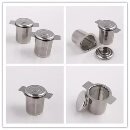 Colador de té de acero inoxidable – Filtro de té de hoja suelta de malla fina con tapa para tazas y tarros