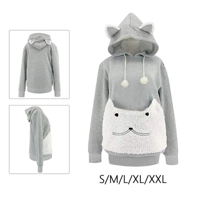 Pet Hoodie Sweatshirt with Large Front Pouch – Cozy Polar Fleece Pullover for Carrying Small Dogs & Cats, Loose Fit Puppy & Kitten Clothing