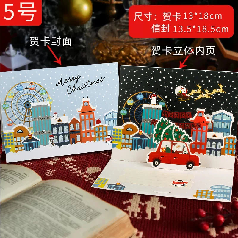 3D Santa Christmas Greeting Card – Folding Merry Christmas Best Wishes Card, Xmas Gift, New Year Blessing & Thank You Postcard