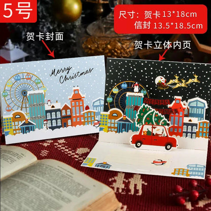 3D Santa Christmas Greeting Card – Folding Merry Christmas Best Wishes Card, Xmas Gift, New Year Blessing & Thank You Postcard