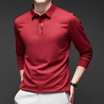 Polo à manches longues pour homme – Haut décontracté de couleur unie, respirant, confortable et tendance pour le quotidien