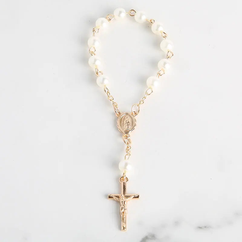 Mini Chapelet Cadeaux de Baptême – Bracelet Chapelet Perles Croix Catholique, Cadeaux Souvenirs Communion & Baptême, Faveurs Religieuses pour Célébrations de Baptême (10-100pcs)