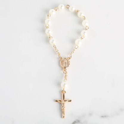 Mini Chapelet Cadeaux de Baptême – Bracelet Chapelet Perles Croix Catholique, Cadeaux Souvenirs Communion & Baptême, Faveurs Religieuses pour Célébrations de Baptême (10-100pcs)