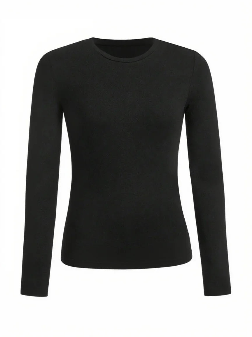 Women’s Long Sleeve T-Shirt Solid Color Polyester Knit Round Neck Regular Fit Fall Winter Top