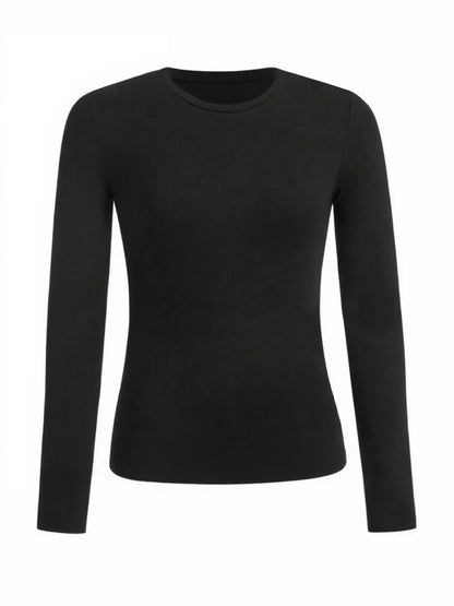 Women’s Long Sleeve T-Shirt Solid Color Polyester Knit Round Neck Regular Fit Fall Winter Top