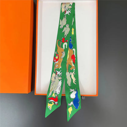 Pañuelo estrecho de sarga de seda 100 % de lujo para mujer, diseño de marca, pañuelo para bolso, pañuelo para el cuello, diadema para el pelo