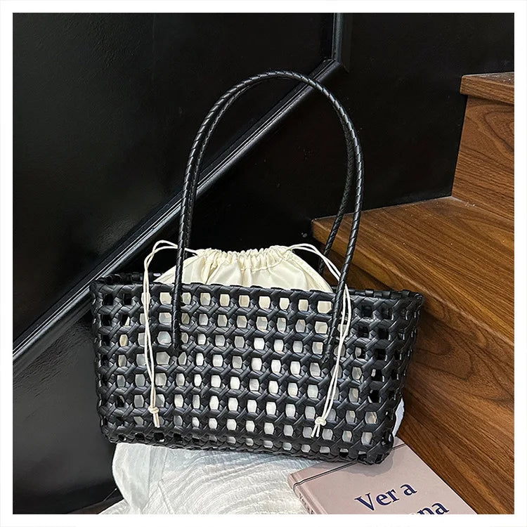 Bolso Cesta de Paja Tejido a Mano para Mujer – Bolso de Hombro de Ratán, Bolso de Playa de Verano para Mujer, Cartera de Viaje de Diseño para Compras, Vacaciones y Salidas Casuales