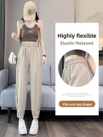 Women's Summer Cotton-Linen Harlan Pants – Lightweight Quick-Dry Loose High-Waist Workwear Trousers for Casual, Sports & Commuting
