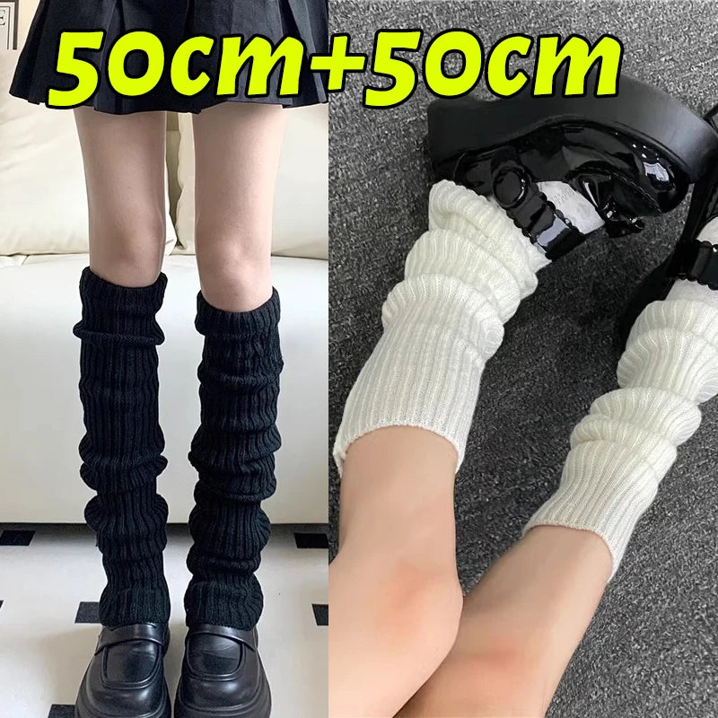 Calentadores de piernas de punto Lolita para mujer – Puños largos de ganchillo para botas y calentadores de pies de invierno Y2K (40–70 cm)