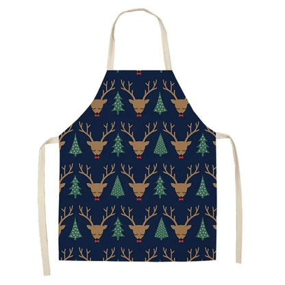 Christmas Moose Print Kitchen Apron – Unisex Cooking & Baking Workwear for Home Cleaning, Barbecue, Restaurant & Kitchen Use