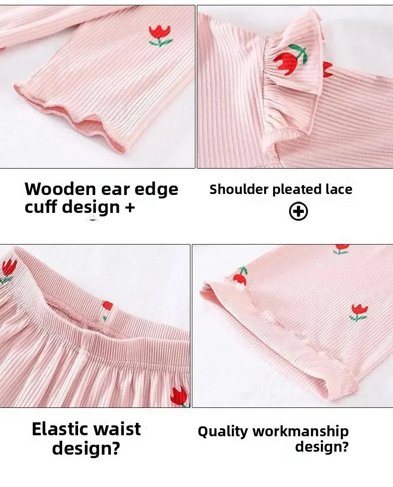 Conjunto de pijama para niños – Atuendo de dormir estampado de flores para bebés y niñas para las cuatro estaciones | Conjunto cómodo de ropa y de casa para niños