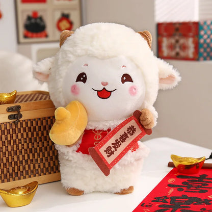 Fluffy Goat Ornament – Cute Desk Decoration & Chinese New Year Gift, Lunar Spring Festival Decor for Sheep Zodiac Collectors