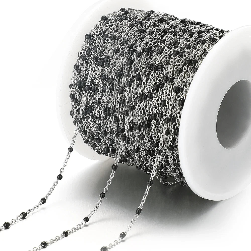 Cadena de eslabones de cuentas de esmalte dorado de acero inoxidable de 2M – Cadena DIY de aceite de goteo para collares, pulseras y suministros de fabricación de joyas
